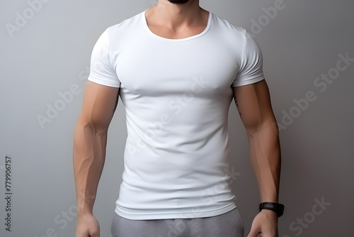 Wallpaper Mural A muscular man in a white t-shirt mock up, viewed from the front isolated on white background Torontodigital.ca