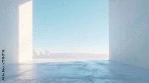 A vast, empty white space with a tiny portal in the corner revealing a glimpse of a vibrant world.