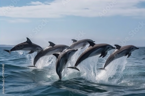 dolphins, water, leaping, group, marine, animals, ocean, wildlife, playful, nature, mammal, sea, aquatic © Sumon
