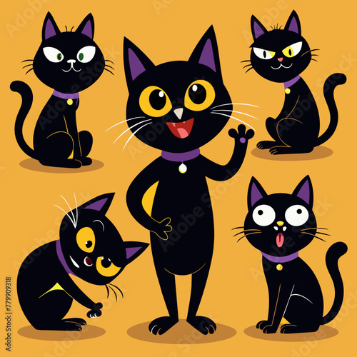 Sleek Cat Vector in Bold Black A Fully Possessed Feline Silhouette