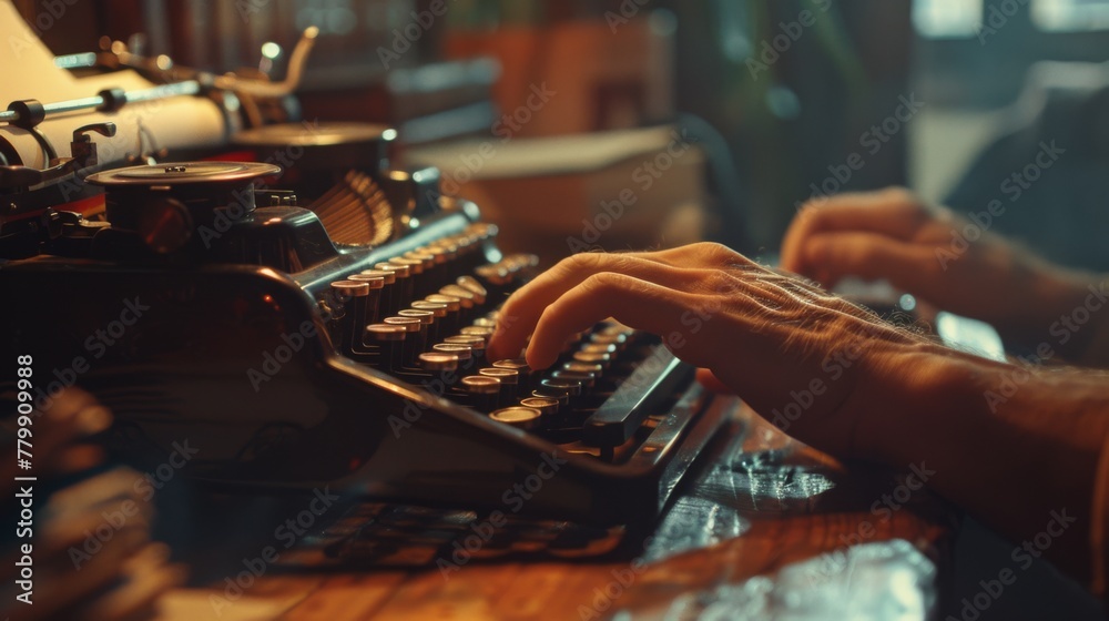 A Vintage Typewriter and Hands