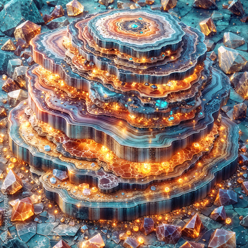 Step into a visionary realm with this AI-generated masterpiece, where the allure of minerals merges with sci-fi fantasy. Perfect as a mesmerizing background or screen wallpaper, this abstract creation