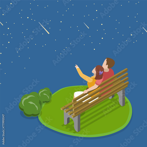 3D Isometric Flat Vector Illustration of Romantic Evening, Lovely Relationship
