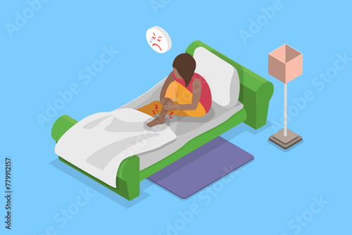 3D Isometric Flat Vector Illustration of Restless Leg Syndrome, RLS Symptoms