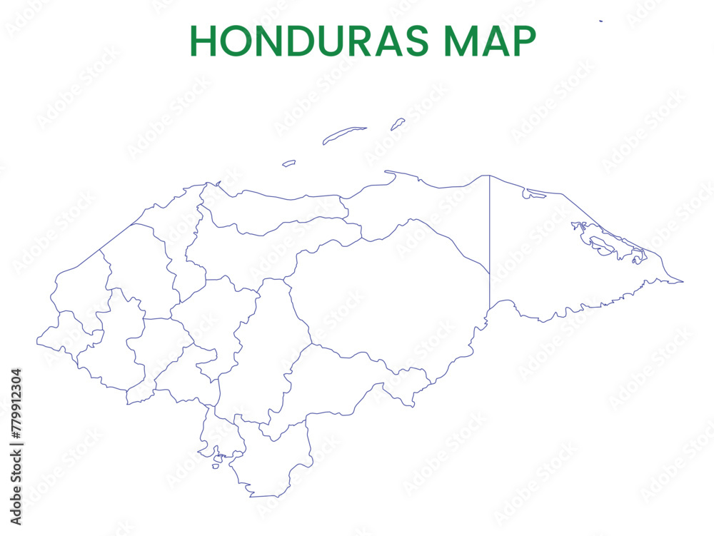 High detailed map of Honduras. Outline map of Honduras. North America