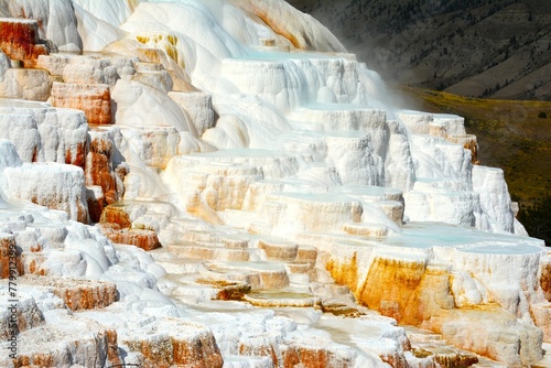 Mammoth Hot Springs - a large complex of hot springs on a hill of travertine in Yellowstone National Park adjacent to Fort Yellowstone (Park County, Wyoming, United States) photo