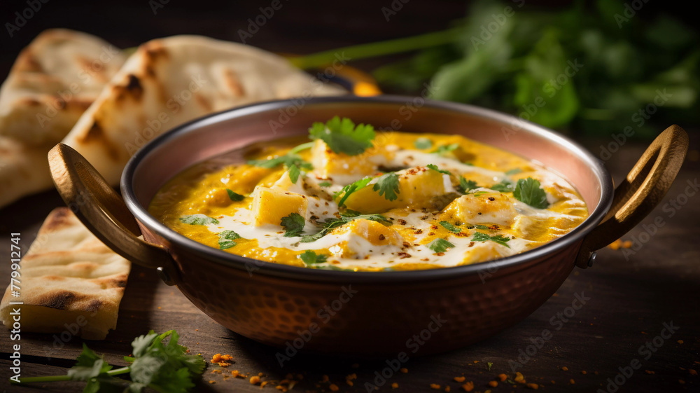 Aloo sabji bowl with roti on the table 