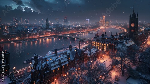 Aerial view of the city at night