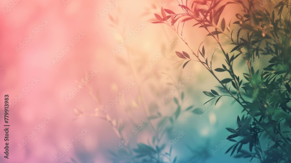 Pastel Leaves in Soft Focus with Colorful Bokeh