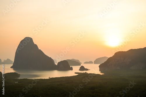 Landscape pictures of Phang Nga province with a place called Samet Nangshe Bay  a famous and beautiful tourist attraction and famous for its sunrise.