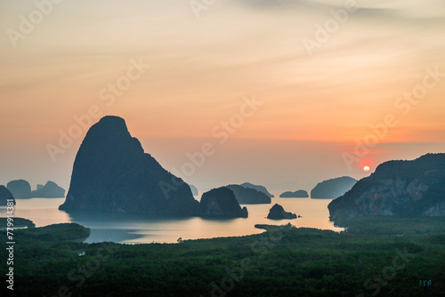 Landscape pictures of Phang Nga province with a place called Samet Nangshe Bay, a famous and beautiful tourist attraction and famous for its sunrise. photo