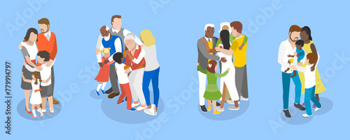 3D Isometric Flat Vector Illustration of Family Hug , Love and Trust between Generations © TarikVision