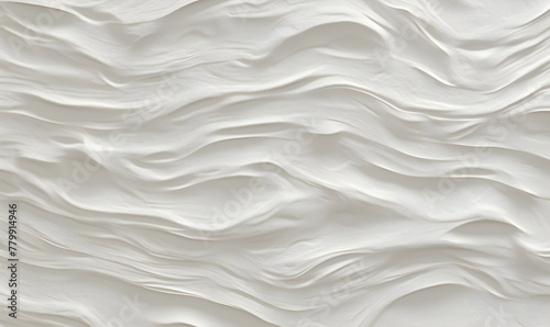 Fototapeta Naklejka Na Ścianę i Meble -  Minimalistic abstract background with white 3d waves. Banner with beige glossy soft wavy embossed texture isolated on white background with copy space. Cloud Dancer surface background, top view.