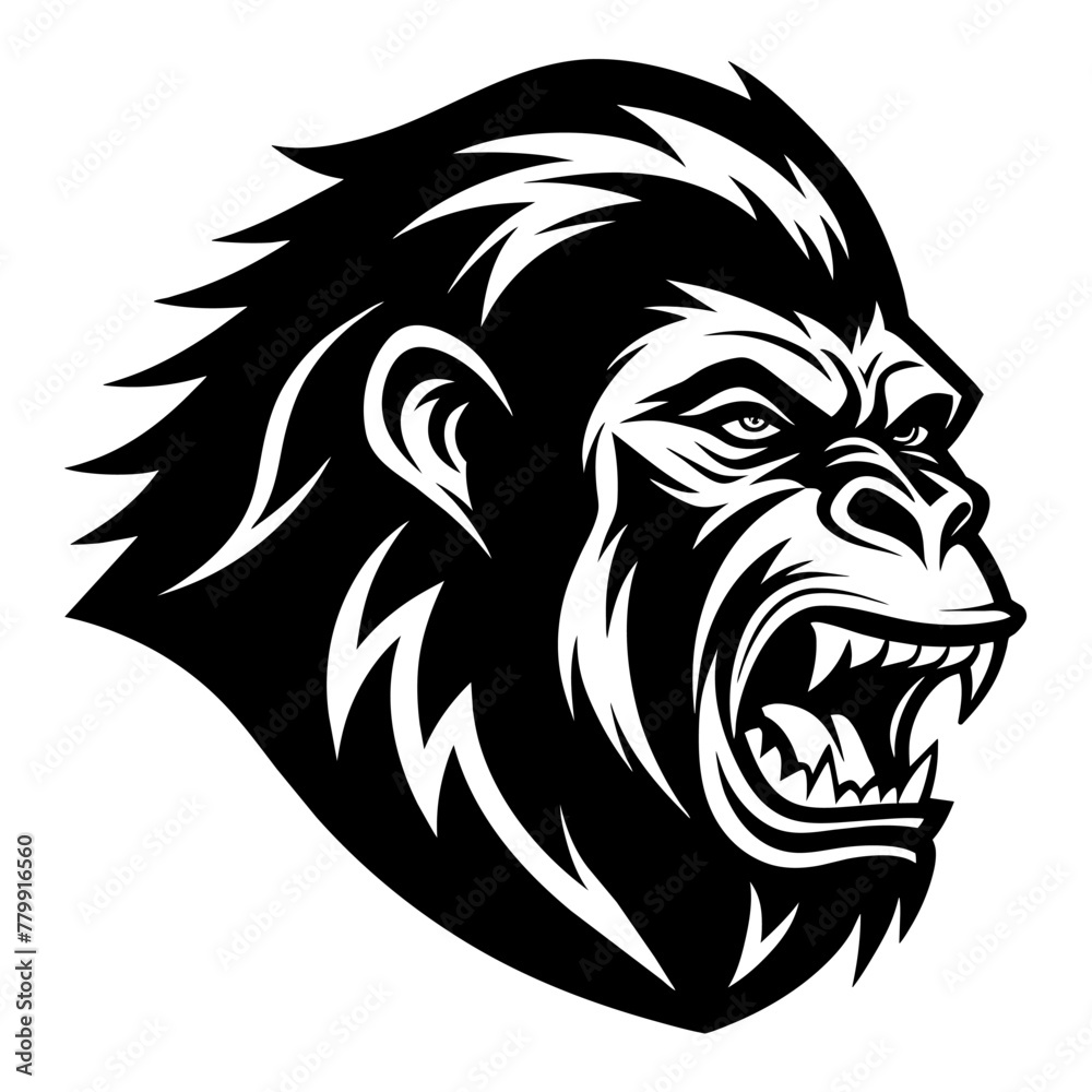 Roaring Gorilla Emblem on Shield Vector Illustration. Vector logo with monkey. Vector logo with Gorilla
