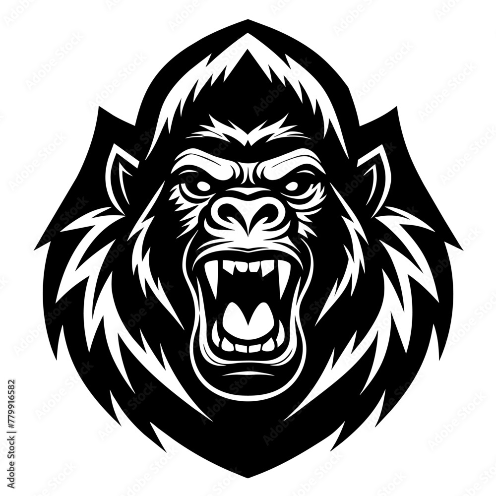 Roaring Gorilla Emblem on Shield Vector Illustration. Vector logo with monkey. Vector logo with Gorilla
