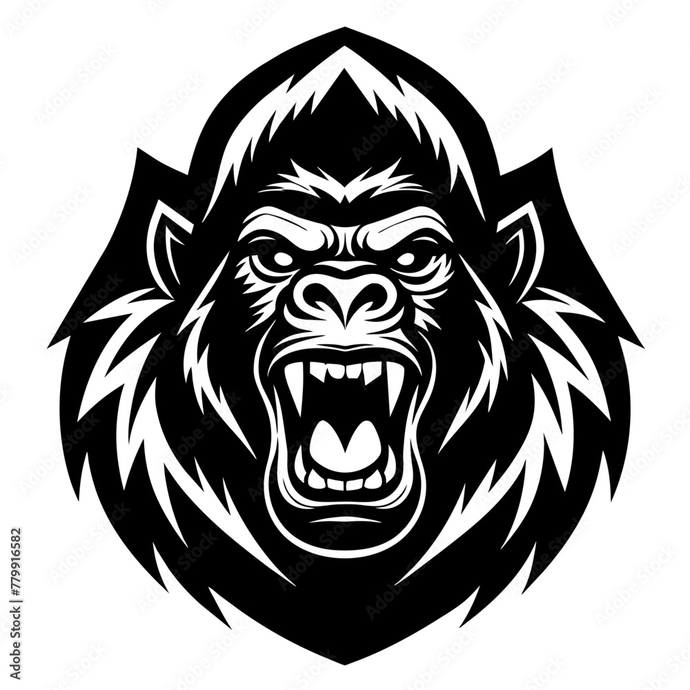 Fototapeta premium Roaring Gorilla Emblem on Shield Vector Illustration. Vector logo with monkey. Vector logo with Gorilla 