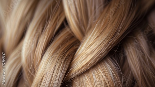 Texture and detail in hair styling, Close-up of a blonde French braid hairstyle, Macro photography of intricately braided blonde hair revealing texture and patterns,