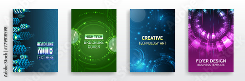 Set of high-tech covers for marketing. Modern technology design for posters. Futuristic background for flyer, brochure. Scientific cover template for presentation, banner. photo
