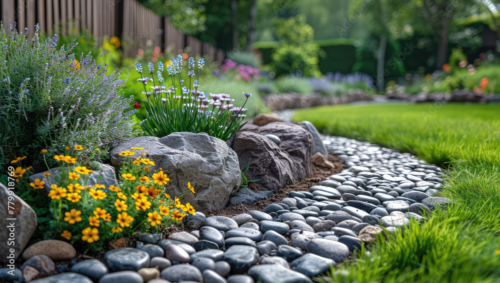 stone with flowers. Created with Ai