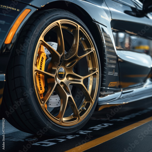 Precision-engineered wheel upgrade close-up, showcasing style and enhanced traction on a racetrack