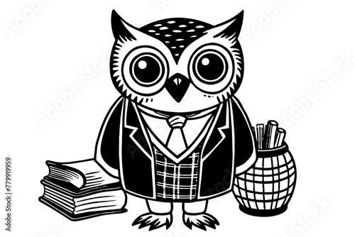 cute-owl-schoolboy-he-has-a-sweet-expression vector illustration  photo