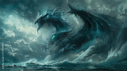 Demonic graphics on a boat. Dragon, the most powerful magical creature in the world.