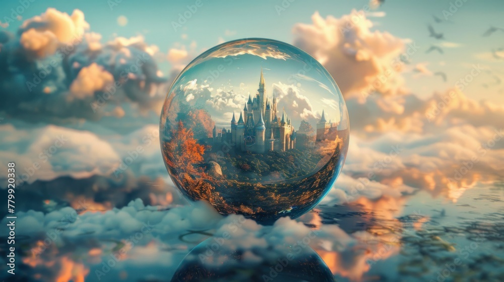 Underwater world in a glass sphere. Inside the glass. Underwater world in a glass sphere. Inside the glass.
