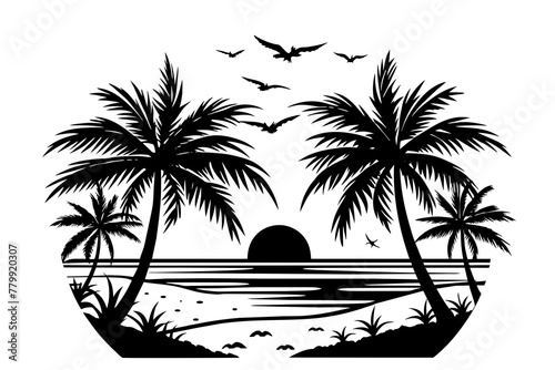 sunset-beach-scene-for-a-summer vector illustration 