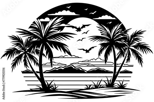 sunset-beach-scene-for-a-summer vector illustration 