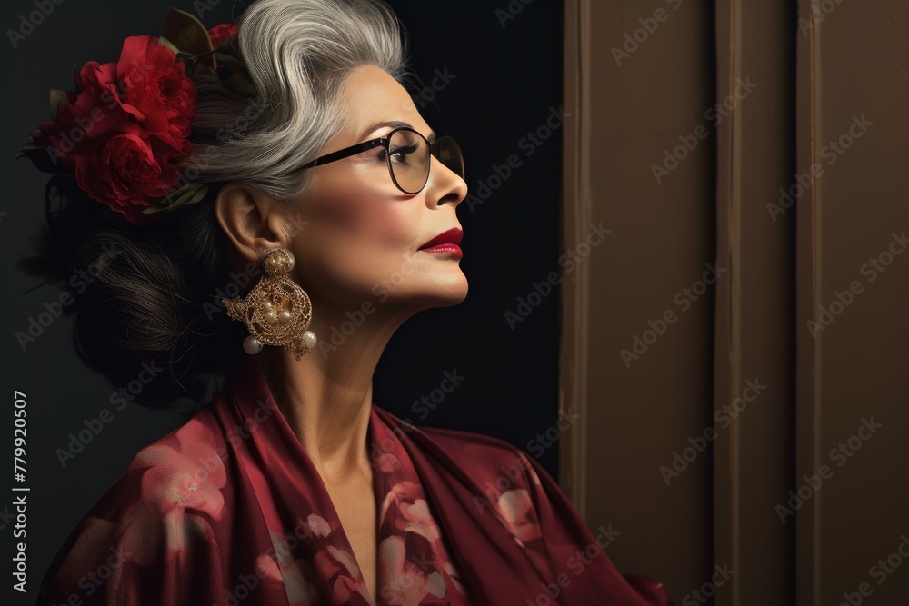 Glamorous Elegant senior woman with jewelry. Lifestyle portrait. Generate Ai