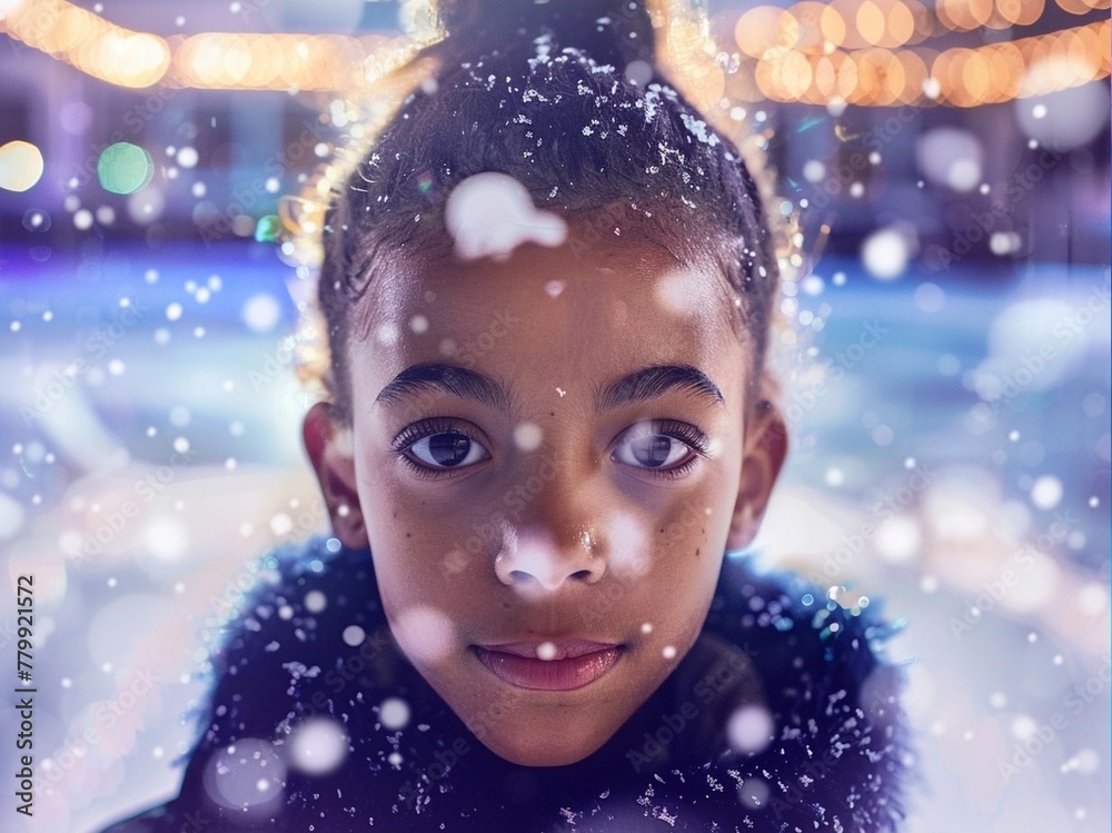 Stunning high-resolution photographs of a young multiracial figure skater preparing to take to the ice capture the excitement and emotion. Sports concept Stunning high-resolution photographs of a young multiracial figure skater preparing to take to the ice capture the excitement and emotion. Sports concept