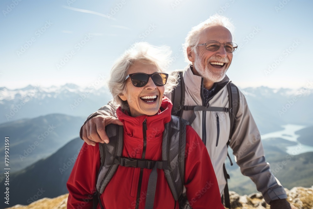 Experienced Senior group hiking mountain. Sport healthy. Fictional person. Generate Ai Experienced Senior group hiking mountain. Sport healthy. Fictional person. Generate Ai