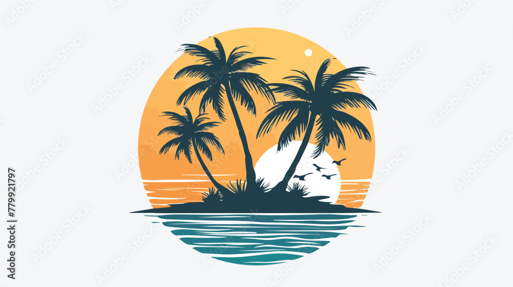 Palm tree landscape logo design vector illustration