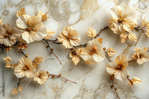 Flowers on marble background. Created with Ai
