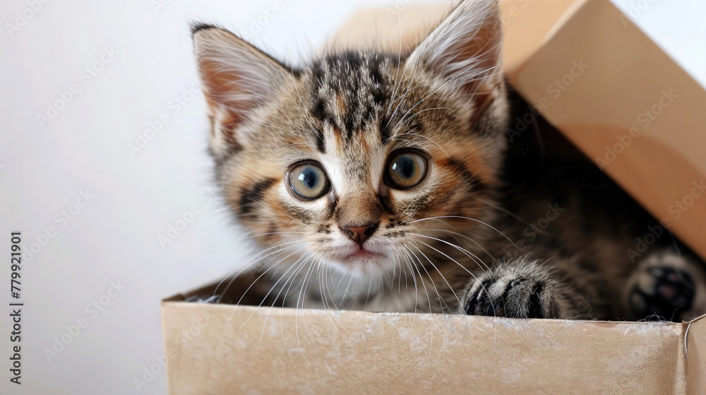 custom made wallpaper toronto digitalan adorable photograph of a cat comfortably nestled inside a box on a clean white background, highlighting the feline's playful curiosity and love for cozy spaces.