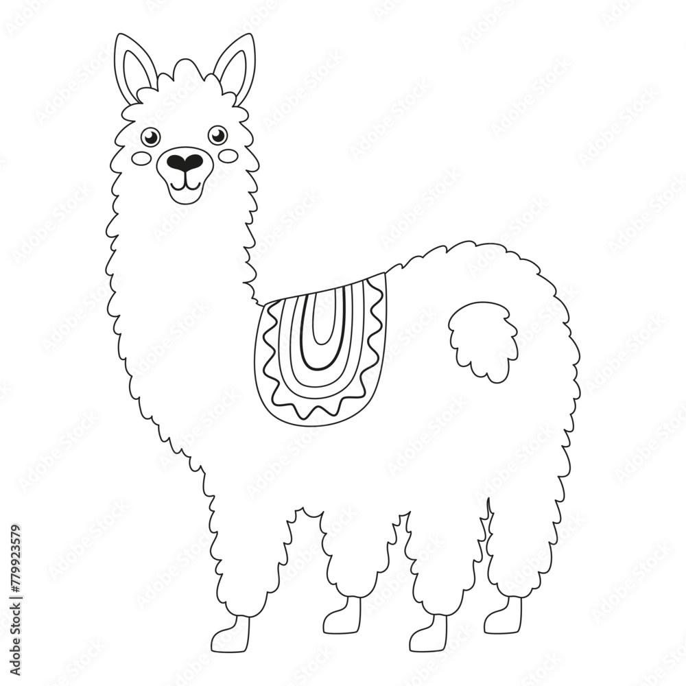 Fototapeta premium outline illustration with cute llama