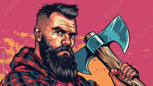 Pop art illustration of a brutal bearded man macho  photo