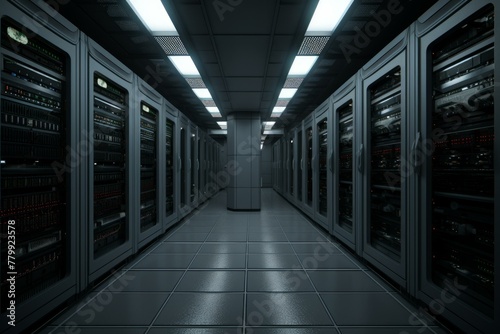 Streamlined Modern server room gray. Digital information. Generate Ai