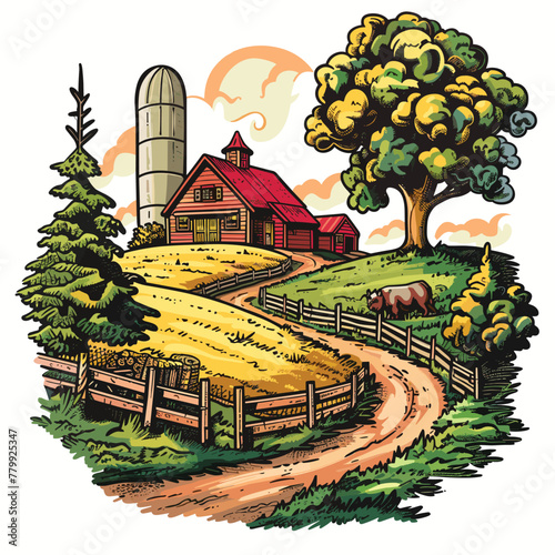 vector farm plot with house .Generative AI