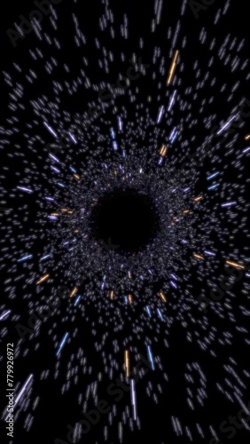 Vertical animation of stars approaching a black hole increasing velocity