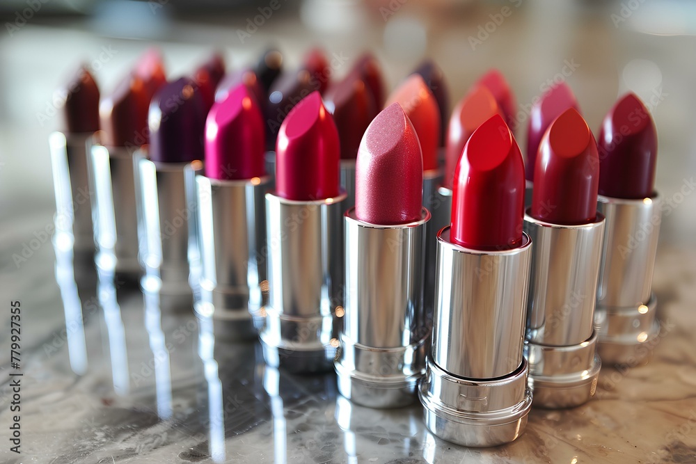 A close up of a bunch of lipstick on a table A close up of a bunch of lipstick on a table