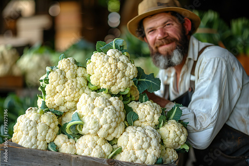 Farner showing cauliflower farm. Generative AI. photo