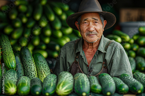 Farner showing cucumber farm. Generative AI. photo