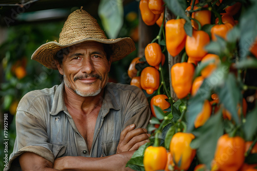 Farner showing habanero farm. Generative AI. photo