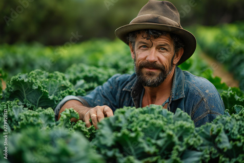 Farner showing kale farm. Generative AI. © s1llu