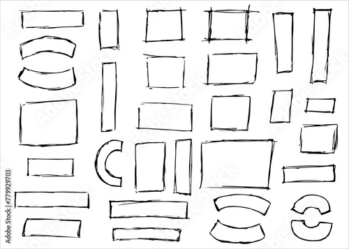Hand drawn doodle grunge square highlights. Charcoal pen rectangle borders. Doodle marker scribbles frames. Collection of strokes frames for emphasis, text highlighting, sketchbook