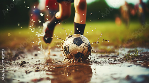 generated illustration of children play football in the mud