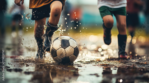 generated illustration of  children play football in the mud © seanzheng