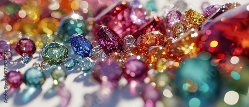 full of diamonds rubies emeralds sapphires, backlight vivid vibrant colors magical light