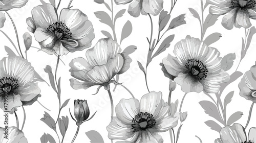 Seamless monochrome pattern of flowers for greeting 